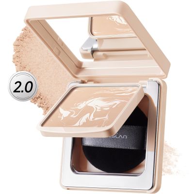 CARSLAN 2.0 Black Magnet Soft Focus Powder, Waterproof Translucent Pressed Setting Powder, 24H Longlasting Talc-Free Face Powder, Oil Control Compact Makeup,04 Warm Ivory For Dry&Com Skin, 0.28Oz