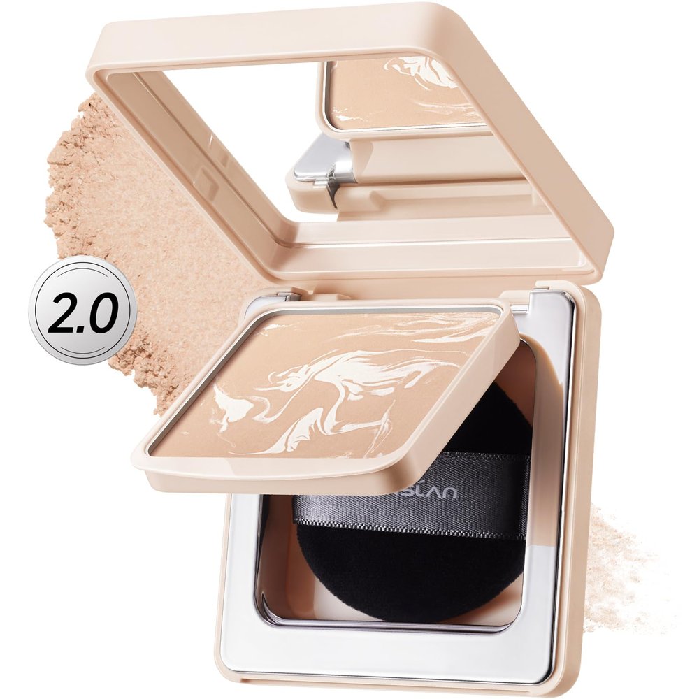 CARSLAN 2.0 Black Magnet Soft Focus Powder, Waterproof Translucent Pressed Setting Powder, 24H Longlasting Talc-Free Face Powder, Oil Control Compact Makeup,04 Warm Ivory For Dry&Com Skin, 0.28Oz