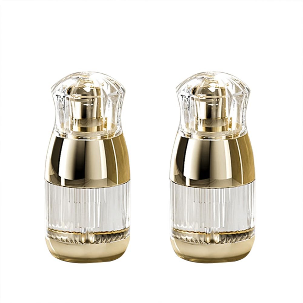 2Pcs 30ml/1oz Empty Clear Round Plastic Lotion Pump Bottle with Gold Pump Head Refillable Cosmetic Dispenser Travel Liquid Soap Container for Foundation Lotion Essential Oil