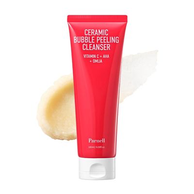 Parnell AHA Omija Ceramic Bubble Peeling Cleanser 6.08 fl oz | 2-in-1 Exfoliating & Pore Cleansing Foam | Sebum Control Gommage Texture | Smooth Clear Look K-Beauty