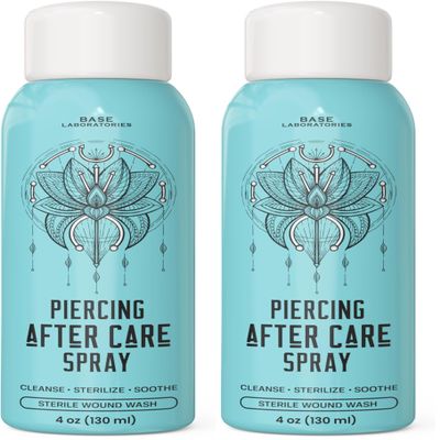 BASE LABORATORIES Piercing Aftercare Spray 4oz | Saline Spray for Piercings | Ear Piercing Cleaner Spray | Saline Solution for Piercings | Piercing & Keloid Bump Removal for Ears, Belly Nose Piercings