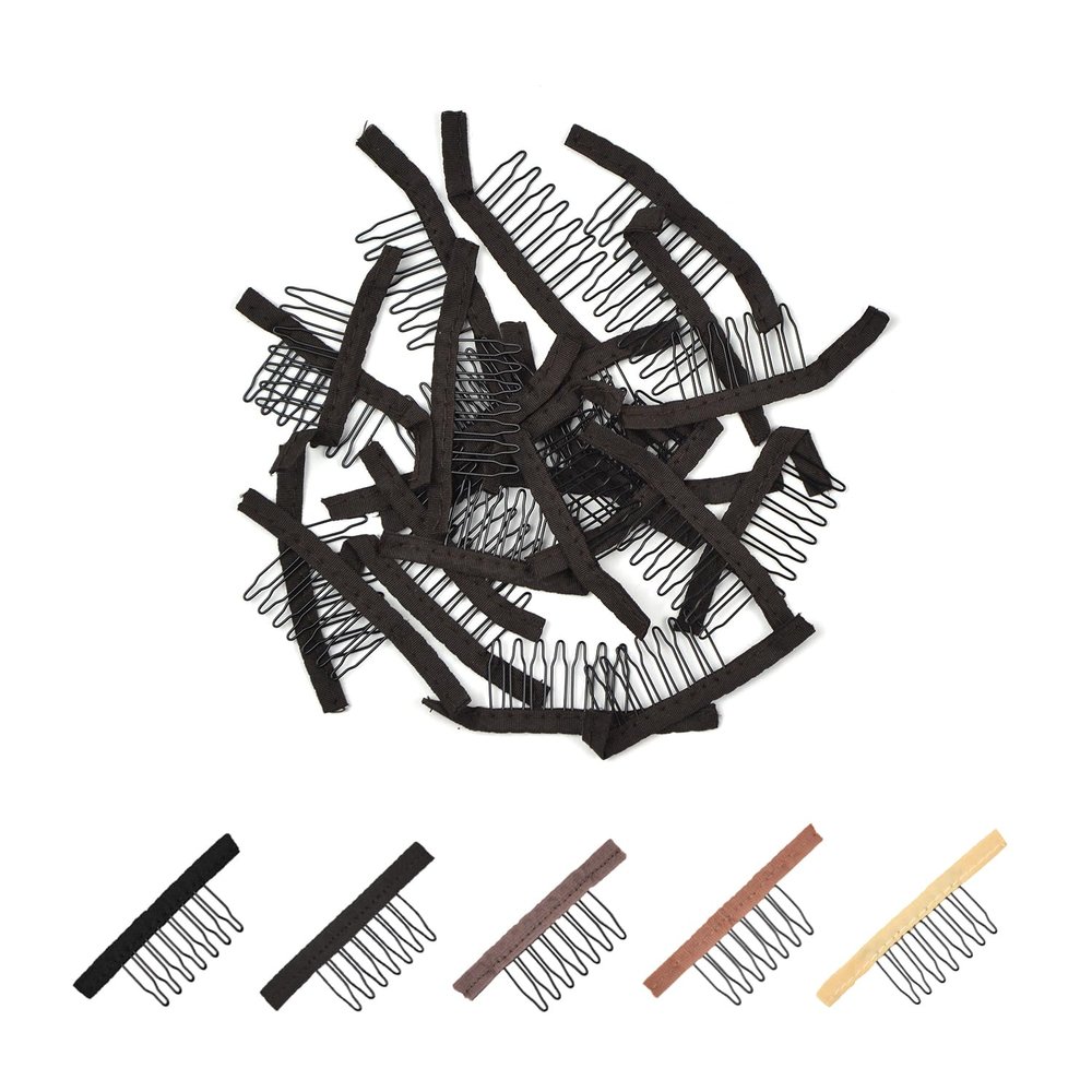 YTBYT 30 Pcs Wig Combs to Secure Wigs 7-Teeth Wig Clips with Cloth for Making Wig Caps (Dark Brown)