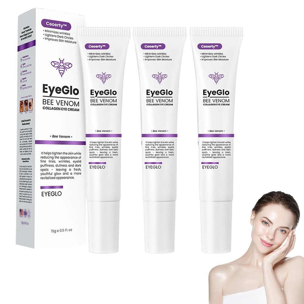 Ceoerty EyeGlo Bee Venom Collagen Eye Cream, Advanced Anti Aging Eye Cream, Sporty EyeGlo Bee Venom Collagen Eye Cream For Dark Circles, Puffiness & Bags, Reduce Wrinkles, Fine Lines (3 Pack)