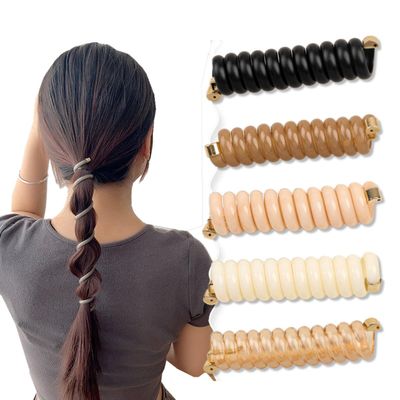 5pcs Spiral Hair Tie Braid Hair Band Stylish Phone Cord Hair Coils No Crease Ponytail Holders for Women Girls Long Curly Hair Black Coffee,5colors
