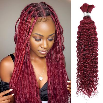 100g 22 Inch Human Braiding Hair 99J Red Deep Wave Bulk Human Hair for Braiding No Weft 12A Brazilian Virgin Curly Human Hair Extensions for Boho Braids Wet and Wavy Burgundy Braiding Hair