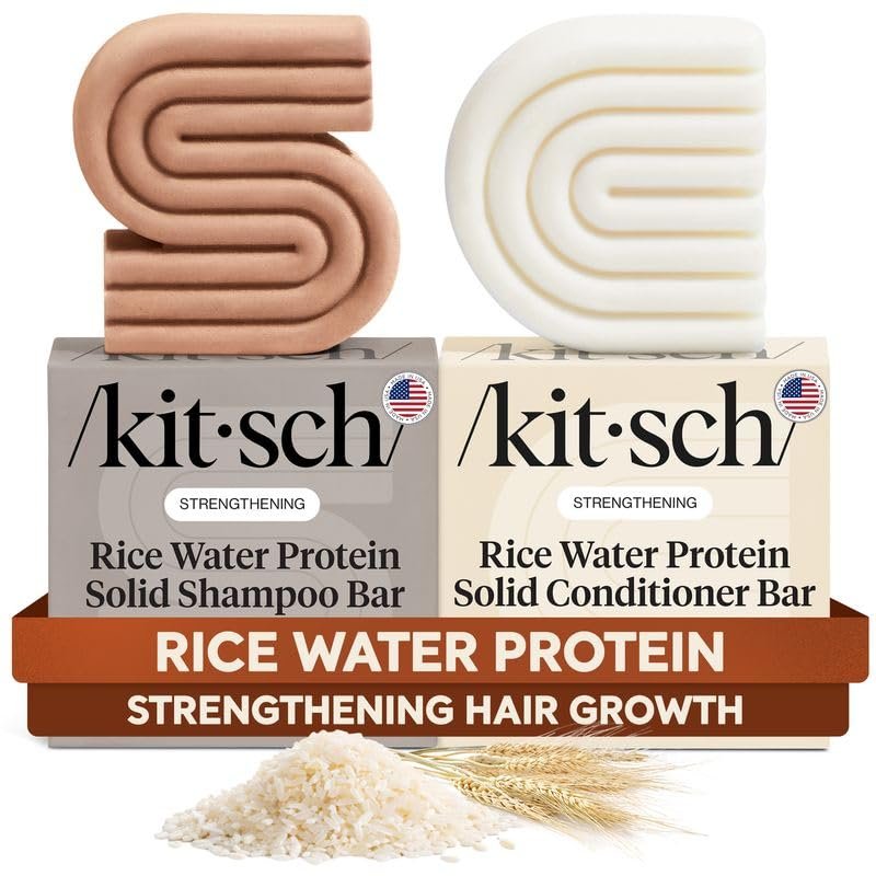 Kitsch Rice Water Shampoo & Conditioner Set Solid Shampoo & Conditioner Bar with Protein for Hair Growth, Strengthening Hair & Damage Repair Paraben, Sulfate & Silicone Free 2 Pack