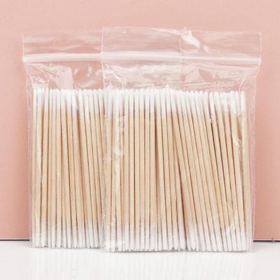 Double head Disposable Ultra-small Cotton Swab Lint Free Micro Brushes Wood Cotton Buds Swabs Eyelash Glue Removing Tools (Color: 300pcs)
