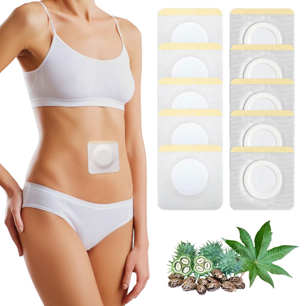 STFOCE 10pcs Castor Oil Pack Wrap, Disposable Castor Oil Pack for Belly Button, Organic Cotton Pad Self-Adhesive, Highly Absorbent, No Leakage, No Wash, Portable(White)