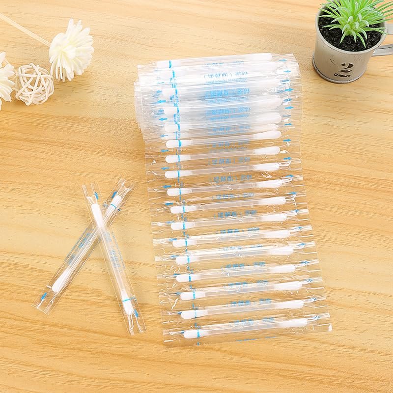 100PCS Multifunction Disinfected Stick Make Up Wood Iodine Disposable Double Cotton Swab Portable Bar (Color: 100PCS-B)