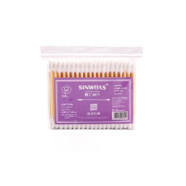100pcs/ Pack Double Head Cotton Swab Women Makeup Cotton Buds Tip For Wood Sticks Nose Ears Cleaning Health Care Tools| | (Color: white)