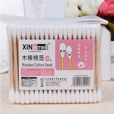 100pcs/Box Pack Wood Handle Cotton Head Swabs Disposable Makeup Clean Sticks Buds Tip Home Used Cotton Swab Personal Health Care (Color: Bag Pakage)