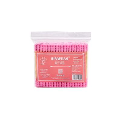 100pcs/ Pack Double Head Cotton Swab Women Makeup Cotton Buds Tip For Wood Sticks Nose Ears Cleaning Health Care Tools| | (Color: pink)
