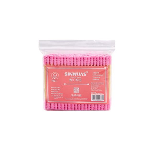 100pcs/ Pack Double Head Cotton Swab Women Makeup Cotton Buds Tip For Wood Sticks Nose Ears Cleaning Health Care Tools| | (Color: pink)