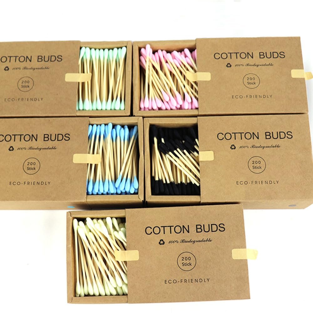 5Boxes Personal Care Natural Disposable Double Head Bamboo Cotton Buds (Color: MULTI)