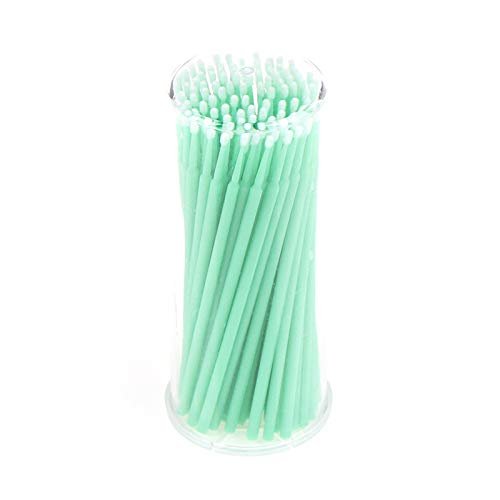 100Pcs Swab Applicator Micro Brush Eyelashes Extension Mascara Tools 13 Colors Embroidered cotton swabs grafting cotton sticks (Color: light green)