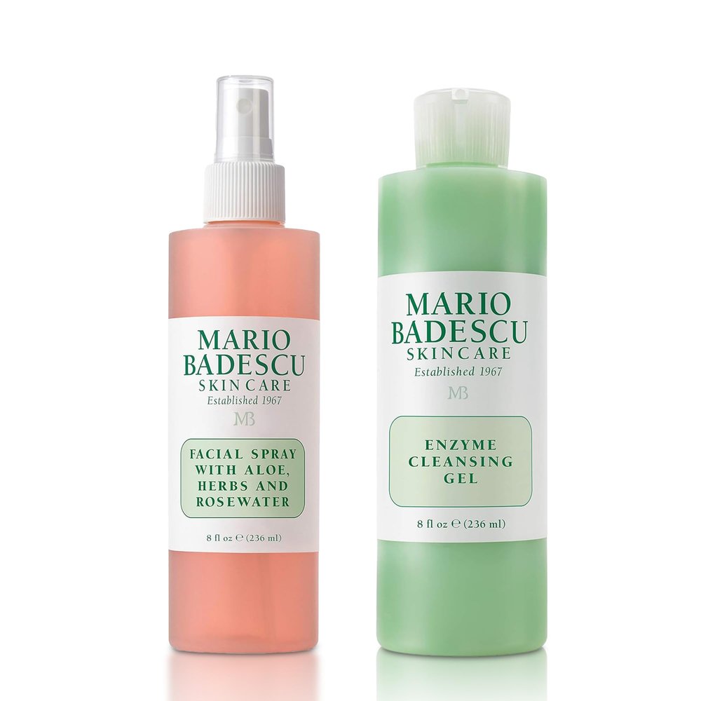 Mario Badescu Rose Water Facial Spray & Enzyme Cleansing Gel Bundle | Hydrating Rose Water Face Mist + Oil-Free Cleanser with Grapefruit & Papaya Extract | Rejuvenates, Clarifies & Removes Excess Oil