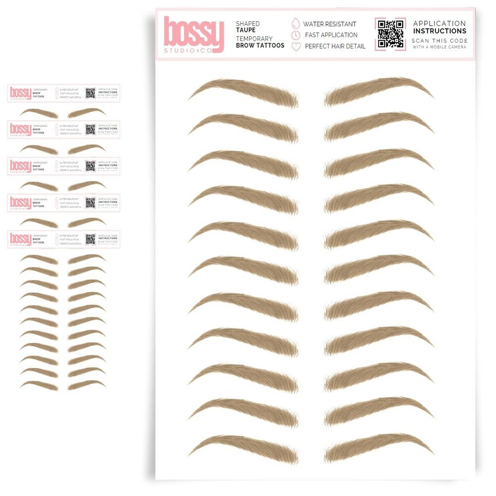 5 Pack Temporary Eyebrow Tattoos Waterproof Eyebrow Stickers, False Tattoos Hair Like Peel Off Instant Transfer Brows For Women And Men | Natural Strokes, Shaping (shaped, ash brown)