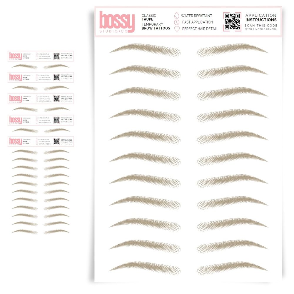 5 Pack Temporary Eyebrow Tattoos Waterproof Eyebrow Stickers, False Tattoos Hair Like Peel Off Instant Transfer Brows For Women And Men | Natural Strokes, Shaping (classic, taupe)