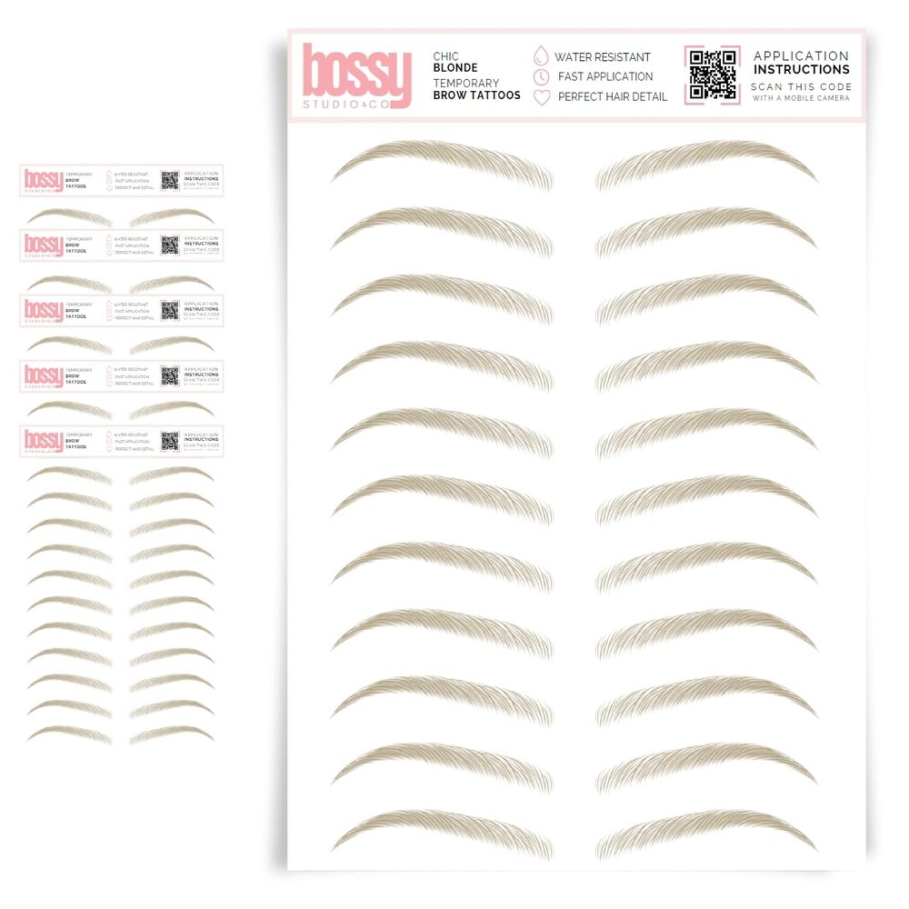 5 Pack Temporary Eyebrow Tattoos Waterproof Eyebrow Stickers, False Tattoos Hair Like Peel Off Instant Transfer Brows For Women And Men | Natural Strokes, Shaping (chic, blonde)
