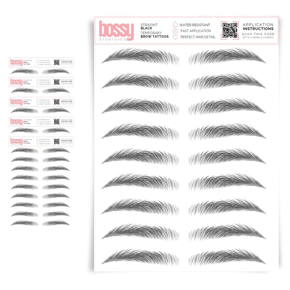 5 Pack Temporary Eyebrow Tattoos Waterproof Eyebrow Stickers, False Tattoos Hair Like Peel Off Instant Transfer Brows For Women And Men | Natural Strokes, Shaping (straight, black)