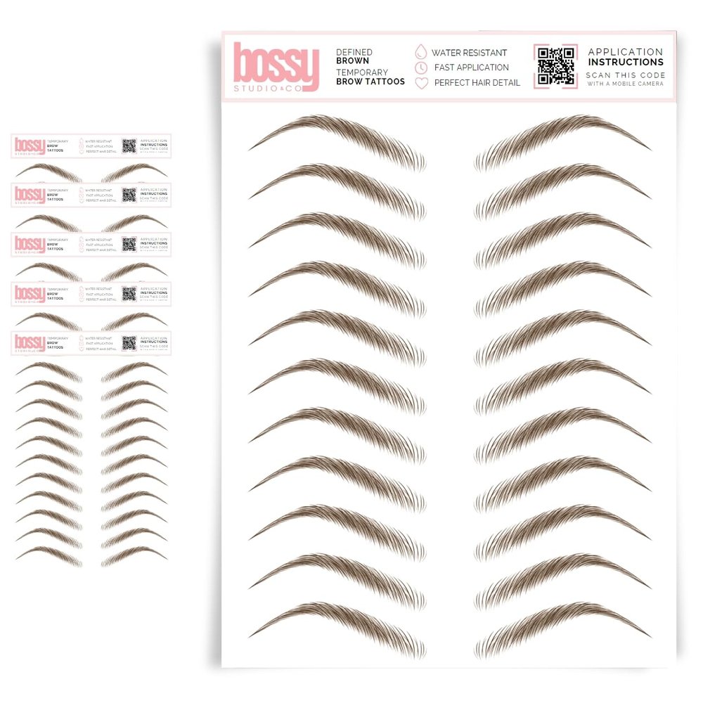 5 Pack Temporary Eyebrow Tattoos Waterproof Eyebrow Stickers, False Tattoos Hair Like Peel Off Instant Transfer Brows For Women And Men | Natural Strokes, Shaping (defined, brown)