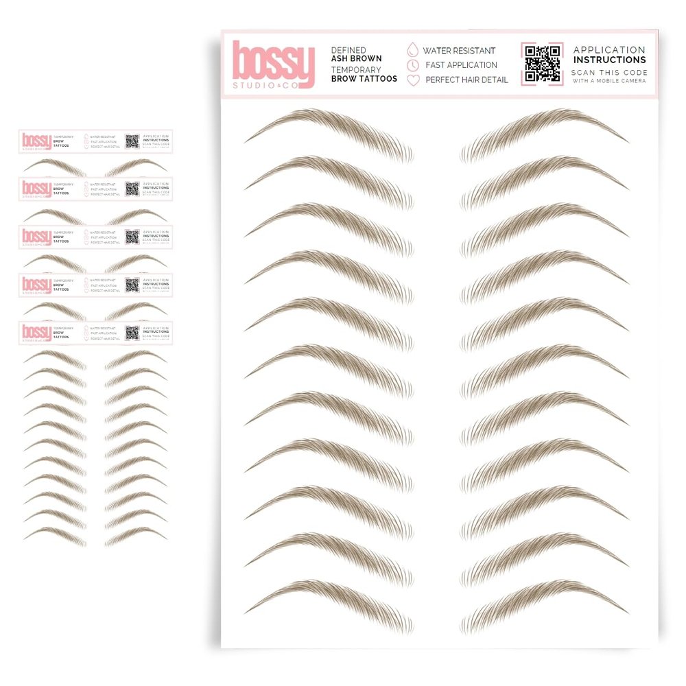5 Pack Temporary Eyebrow Tattoos Waterproof Eyebrow Stickers, False Tattoos Hair Like Peel Off Instant Transfer Brows For Women And Men | Natural Strokes, Shaping (defined, ash brown)
