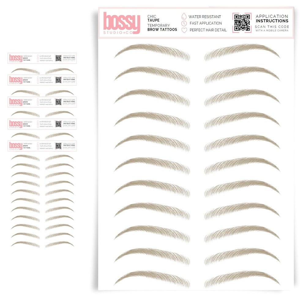 5 Pack Temporary Eyebrow Tattoos Waterproof Eyebrow Stickers, False Tattoos Hair Like Peel Off Instant Transfer Brows For Women And Men | Natural Strokes, Shaping (chic, taupe)