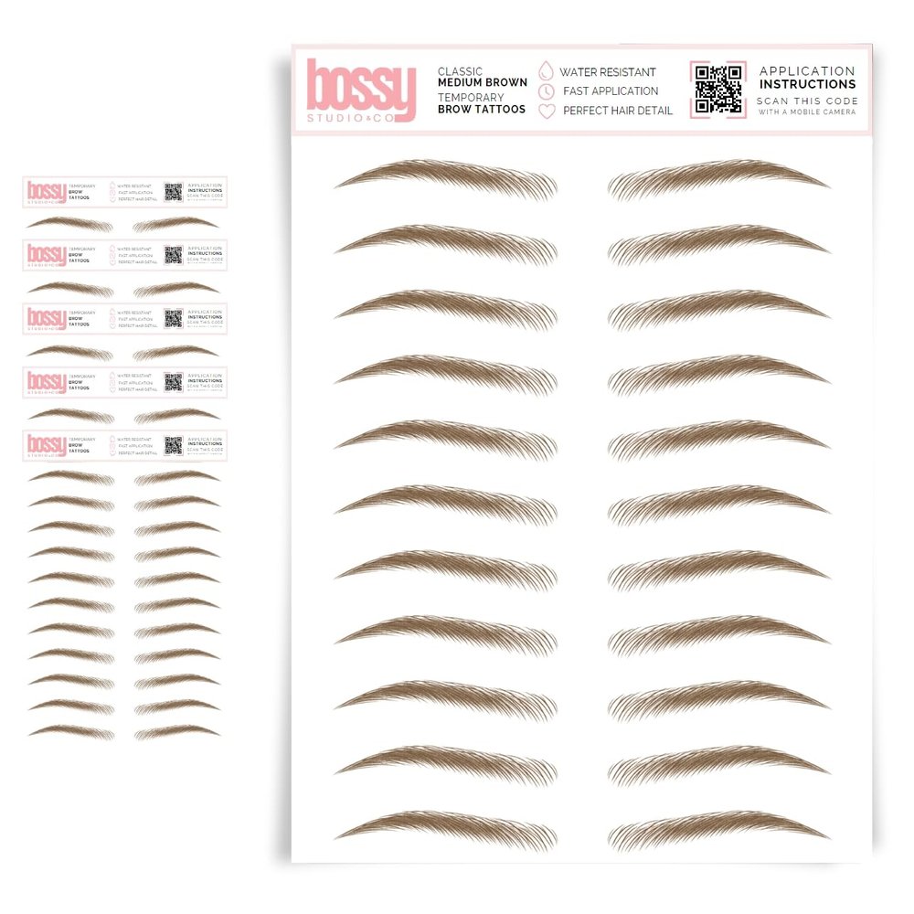 5 Pack Temporary Eyebrow Tattoos Waterproof Eyebrow Stickers, False Tattoos Hair Like Peel Off Instant Transfer Brows For Women And Men | Natural Strokes, Shaping (classic, medium brown)