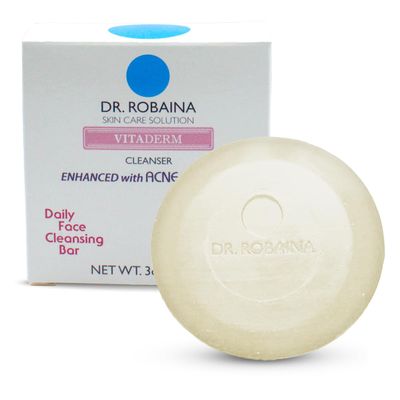Dr. Robaina VITADERM Daily Face Cleansing Bar for Acne Reduction & Soothing Sensitive Skin, Gentle Cleanser with Vitamins & Tea Tree, Suitable for Acne-Prone Skin, Made in the USA, 3oz.