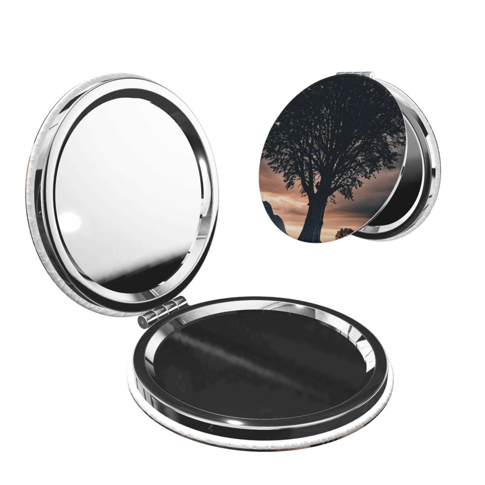 KLBTR Black Tree Print Folding Compact Cosmetic Mirror Elegant Pocket Mirror,Cute Hand Mirror Round Double-Sided for Women