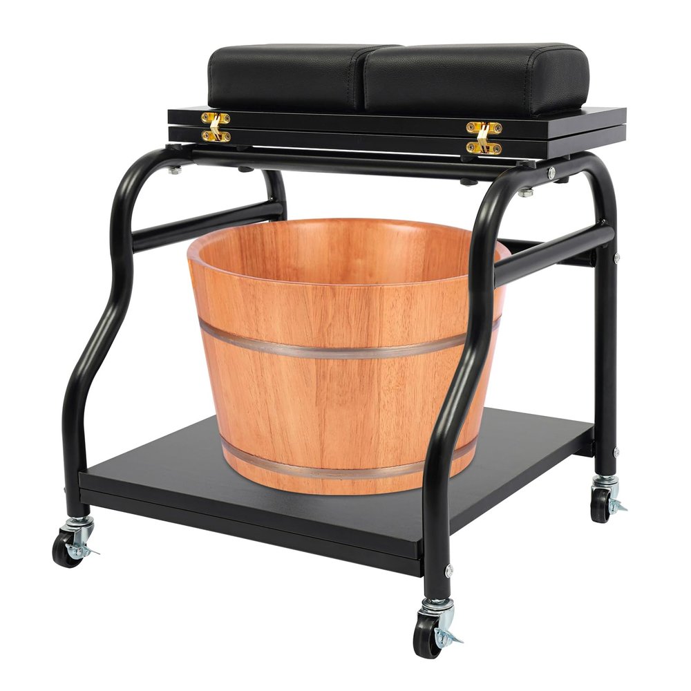 Ginelm Pedicure Foot Bath Trolley with Wheels, Manicure Foot Rest Stand, Portable Esthetician Trolley Cart for Beauty Salon or Nail Tech Foot Bath Spa, Foot Massage Station