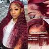 99j Burgundy 13x4 Deep Wave Lace Front Wigs Pre Plucked 180% Density Curly Human Hair Wigs for Black Women Wet and Wavy Wig with Baby Hair 22 Inch view 2
