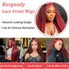 99j Burgundy 13x4 Deep Wave Lace Front Wigs Pre Plucked 180% Density Curly Human Hair Wigs for Black Women Wet and Wavy Wig with Baby Hair 22 Inch view 4