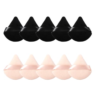 10Pcs Triangular Powder Puffs, Soft Velour Makeup Sponges for Loose Powder and Body Powder, Designed for Contouring, Eye, and Corner, Beauty Makeup Tools, (Black and Beige)