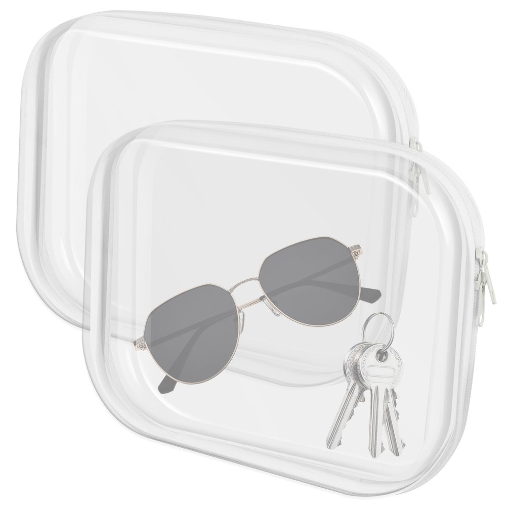 2Pcs Clear Zippered Travel Bag Portable Zippered Hard Pouch PVC Waterproof Makeup Bag Toiletry Bag Reusable Toy Storage Bag for Cosmetics Toys Document Travel 13.78 x 11.81 x 2 inch, transparent/4