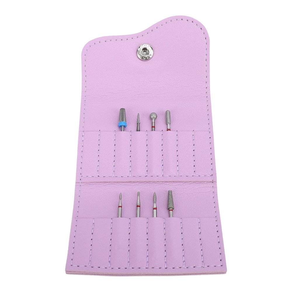Nail Drill Bits Holder, Manicure Grinding Bits Storage Bag Set, Portable Multi Layer Nail Pouch, PU Leather, for Travel or Home, Salon, Manicure Pedicure (Purple)