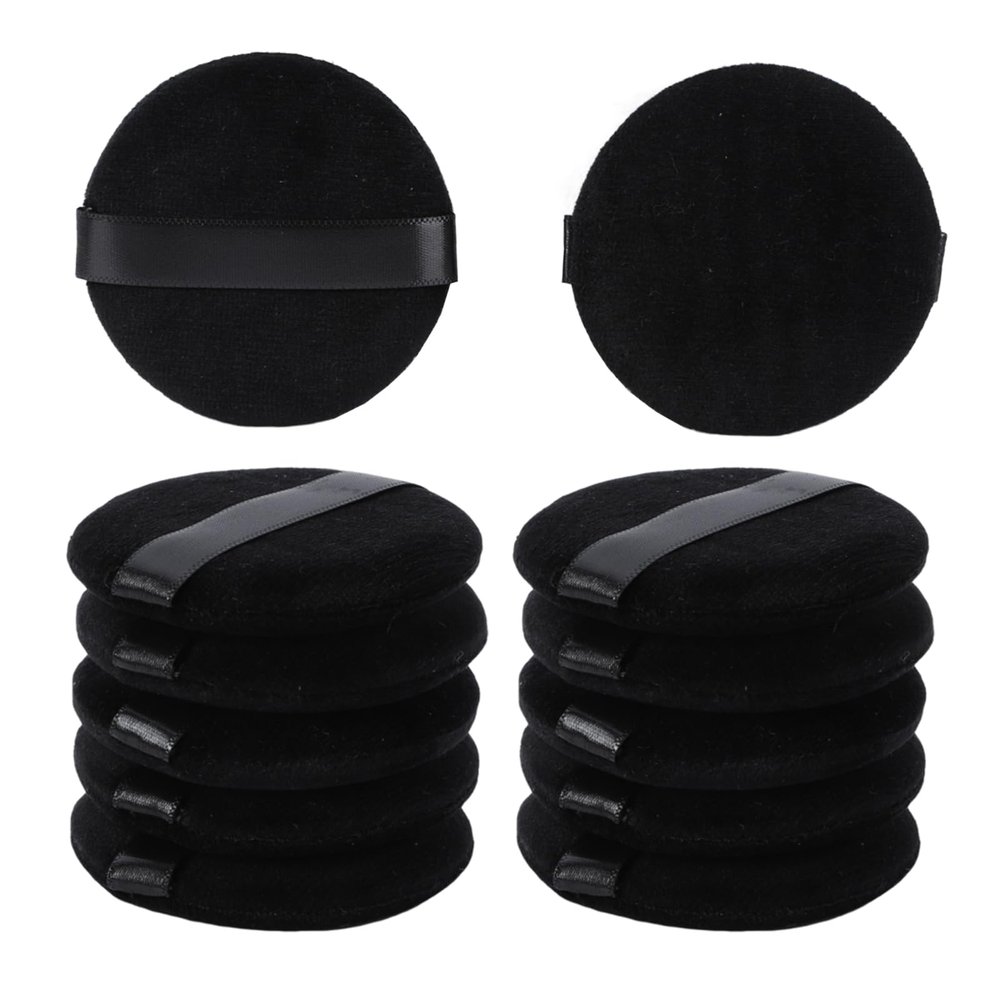 12Pcs Pure Cotton Round Powder Puff, 2.16in,Soft Makeup Puff with Strap for Loose Face Powder, Setting powder, Body powder, Loose Powder, Other powders (Black)