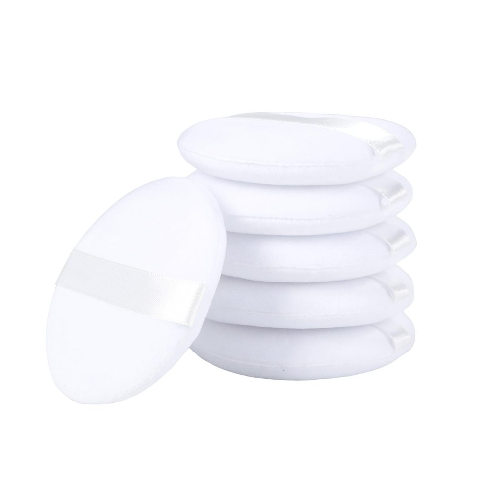6Pcs Pure Cotton Round Powder Puff, 3.15in,Soft Makeup Puff with Strap for Loose Face Powder, Setting powder, Body powder, Loose Powder, Other powders (White)