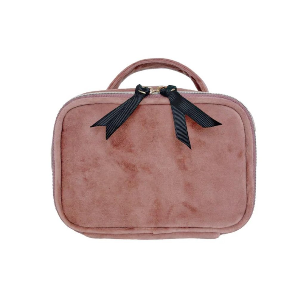 Bag-all Makeup Bag for Women | Cosmetic Bag Organizer for Girls | Makeup Pouch for Traveling | Toiletry Bags for Women | Make Up Travel Pouches | Pink Velvet