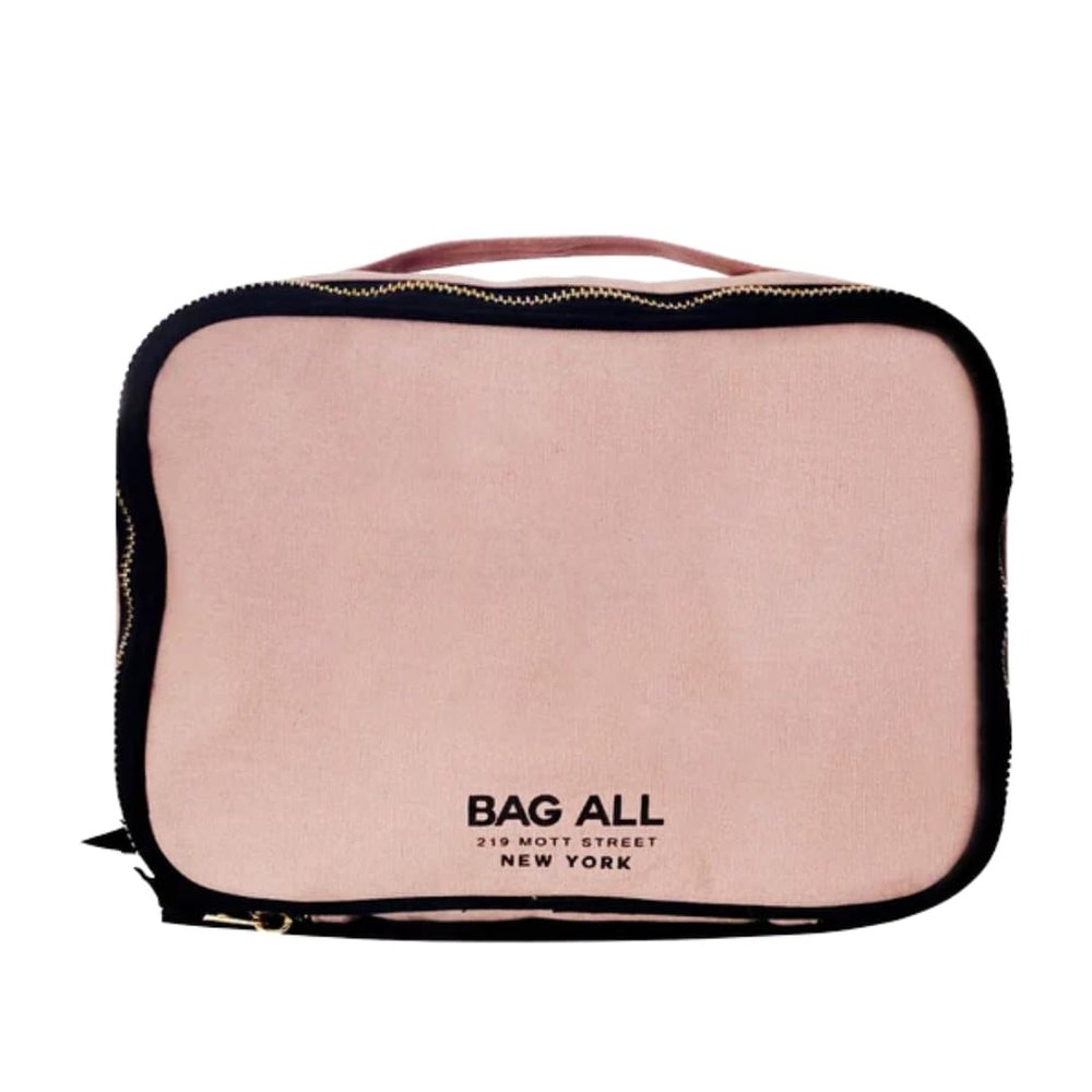 Bag-all Double Sided Travel Organizer | Multi-Use Storage Case for Makeup, Toiletries, Stationery & Crafts | Compact Cotton Bag with Dual Compartments & Elastic Straps | Pink/Blush
