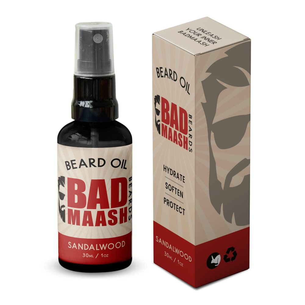 Badmaash Beards Beard Oil - All-Natural Hydration & Softness | For All Beard Types | Made in North America | 1oz Bottle (Sandalwood)