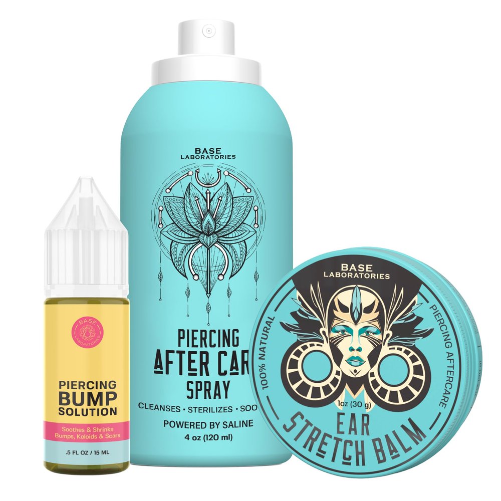 Ear Stretching and Piercing Care Kit  Ear Stretching Balm, Sterilizing Saline Spray, and Piercing Bump Oil | Cleanse, Hydrate, and Heal for Gauges, Piercing Bumps, and Keloids