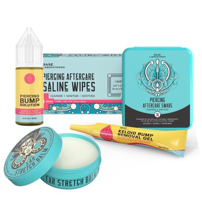Piercing Care Kit  Piercing Bump Oil, Aftercare Wipes, Gel Swabs, and Ear Stretching Balm | All-in-One Piercing Aftercare Solution & Ear Stretching Kit for Bumps, Keloids, and Smooth Healing