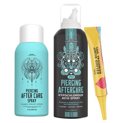 Piercing Aftercare Kit Keloid Bump Removal Gel, Piercing Hypochlorous Acid Spray, and Sterilizing Saline Spray | Cleanse, Treat, and Heal Piercing Bumps, Keloids, and Scars