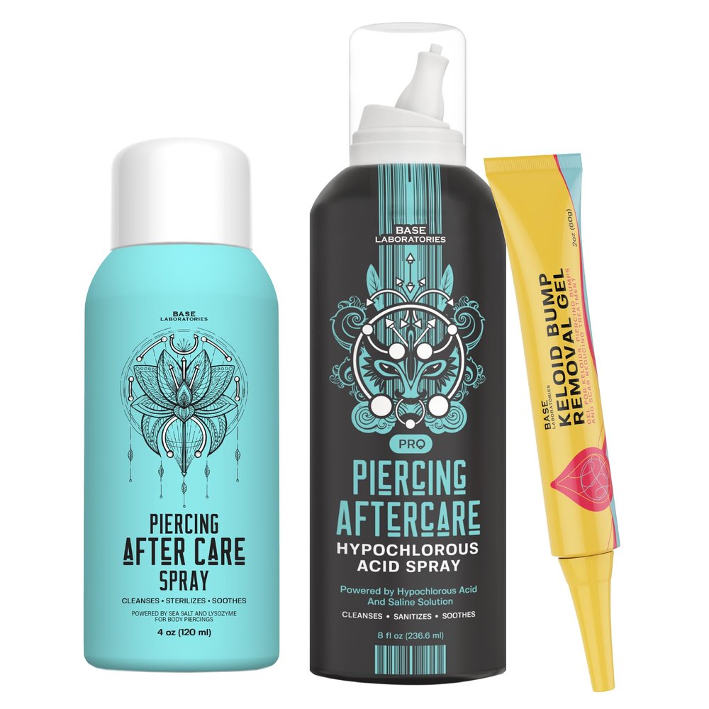 Piercing Aftercare Kit  Keloid Bump Removal Gel, Piercing Hypochlorous Acid Spray, and Sterilizing Saline Spray | Cleanse, Treat, and Heal Piercing Bumps, Keloids, and Scars