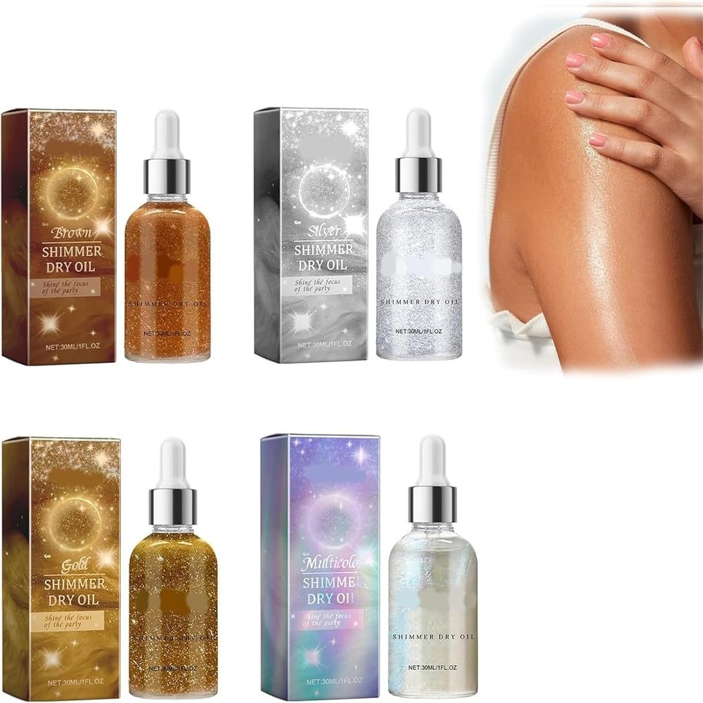 MJFGJSDW Body Glitter Oil, Shimmer Dry Oil, Moisturizing Body Oil, Body Oil for Dry Skin, Shimmer Body Oil(Set B)