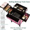 AROUS Rolling Makeup Train Case Cosmetic Travel Trolley 4 Tray with Sliding Rail Removable Middle Layer with Key Swivel Wheels Salon Barber Case Traveling Cart Trunk Rose, Red view 2