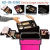 AROUS Rolling Makeup Train Case Cosmetic Travel Trolley 4 Tray with Sliding Rail Removable Middle Layer with Key Swivel Wheels Salon Barber Case Traveling Cart Trunk Rose, Red view 3