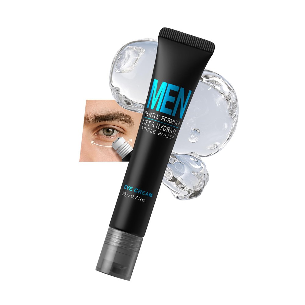 DLZZRS Men Eye Cream, Men's Under Eye Cream For Puffy Eyes & Dark Circles Treatment, Hydrating Triple-Roller Massage Designed, Firming, Soften Fine Lines, Cooling Stick For Puffiness Reducer 0.71oz.