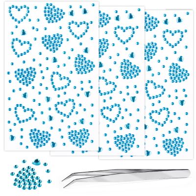 3 Sheets Rhinestone Stickers Self Adhesive Rhinestones Gems for Face Eyes Makeup Hair Body Stick on Rhinestones Stickers for Valentine Festival Decal Decor(Aqua Blue)